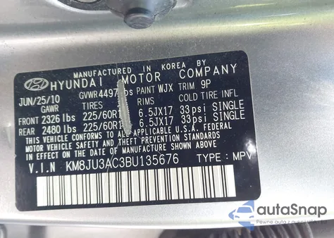 2011 Hyundai Tucson Gls from USA, damaged, VIN KM8JU3AC3BU135676